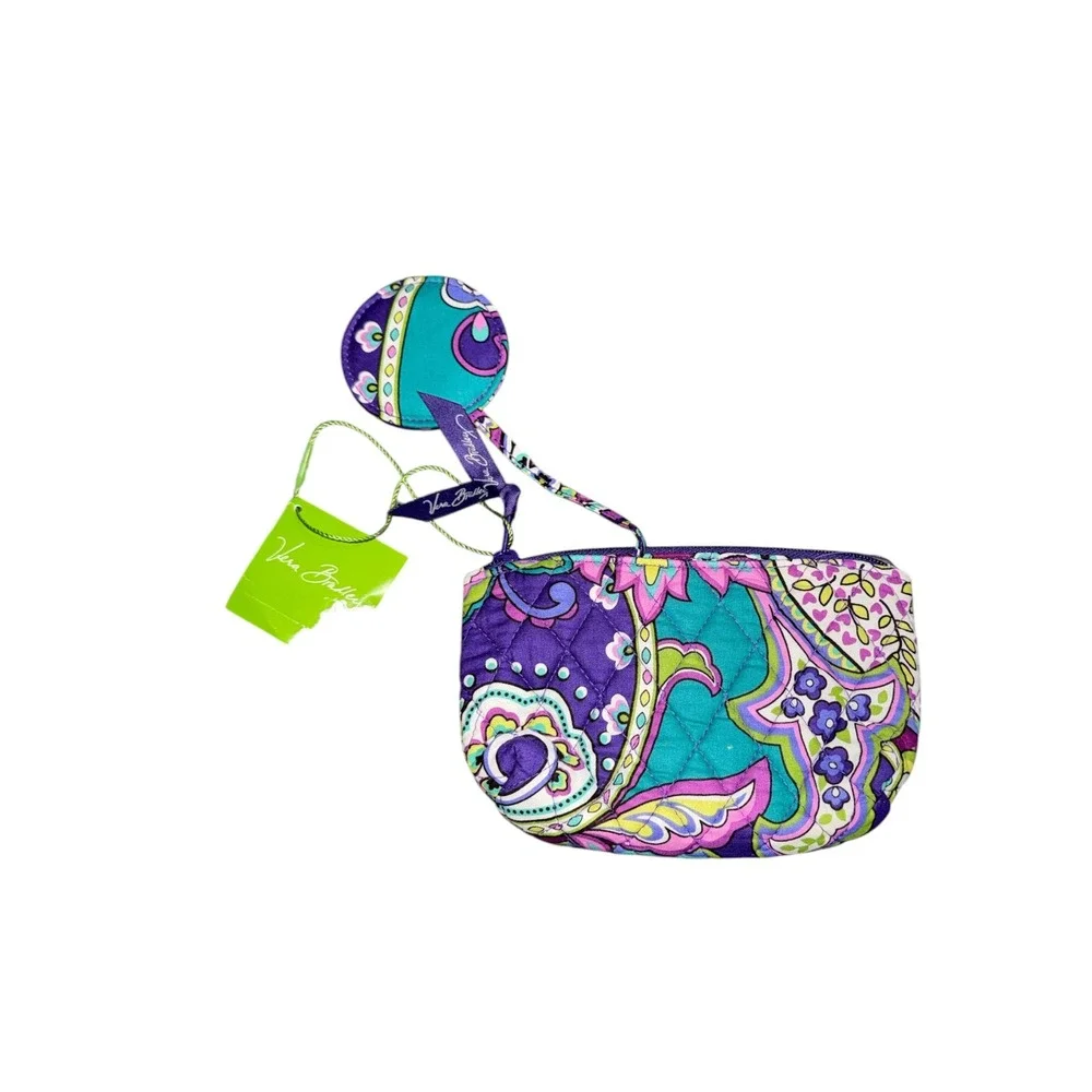 Vera Bradley Mirror Cosmetic Heather Paisley Quilted Purple Teal Makeup Bag NWT